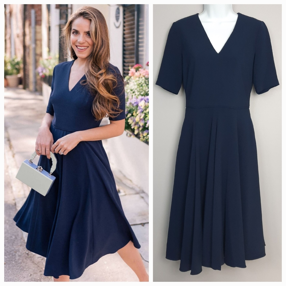 Gal Meets Glam Edith City Crepe Navy Blue Fit and Flare Dress size 2